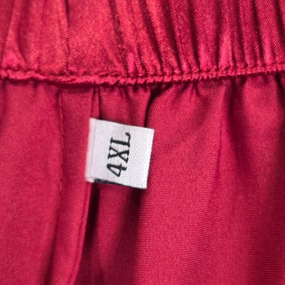 Womens Lonxu Satin Pajama Shirt & Pants Set Button-Up Red White Piping Size 4XL - Picture 9 of 15